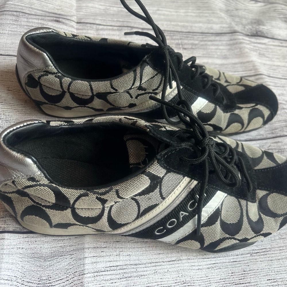 Coach Black and Silver Signature Monogram Sneakers